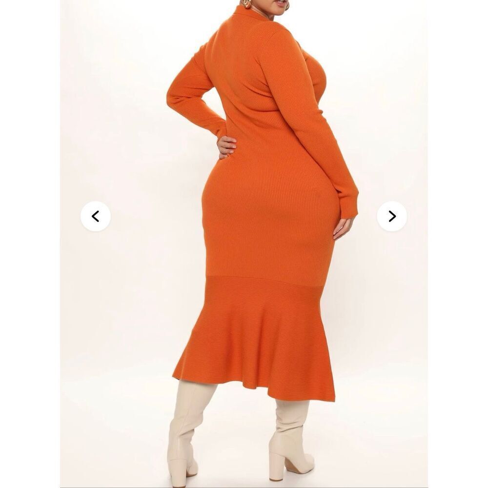 Dress Up Sweater Midi ribbed mermaid tail bodycon Dress - orange plus size 2xl - Picture 2 of 13